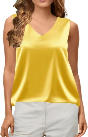Womens Silk Satin Tank Tops Casual Camisole Cami Sleeveless Blouses Summer Basic Shirt