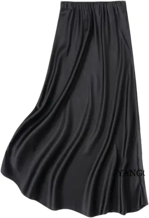 Women's Silk Skirt Solid Color Elastic Waist Mermaid Skirt Lightweight Midi Skirt