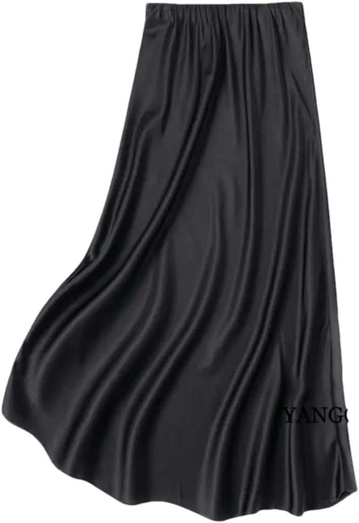 Women's Silk Skirt Solid Color Elastic Waist Mermaid Skirt Lightweight Midi Skirt