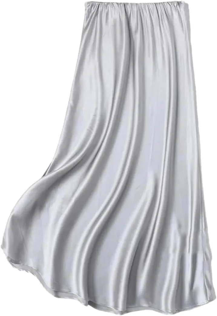 Women's Silk Skirt Solid Color Elastic Waist Mermaid Skirt Lightweight Midi Skirt