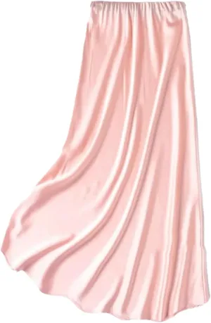 Women's Silk Skirt Solid Color Elastic Waist Mermaid Skirt Lightweight Midi Skirt