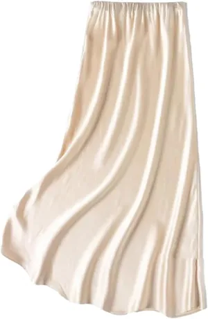 Women's Silk Skirt Solid Color Elastic Waist Mermaid Skirt Lightweight Midi Skirt