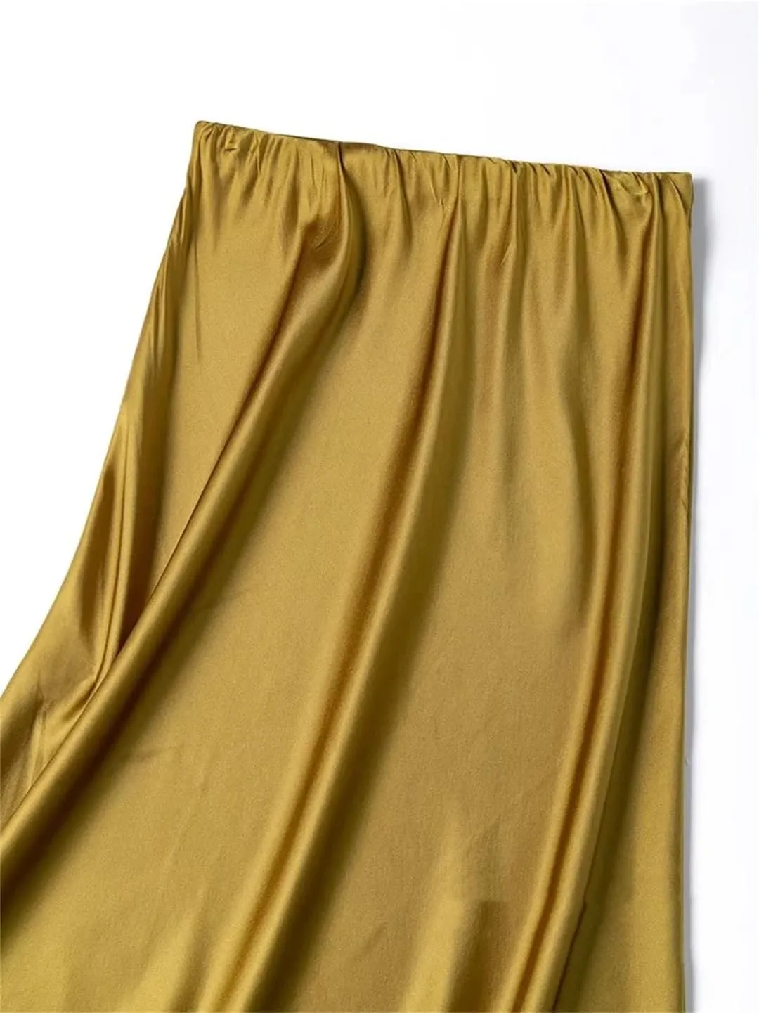 Women's Silk Skirt Solid Color Elastic Waist Mermaid Skirt Lightweight Midi Skirt