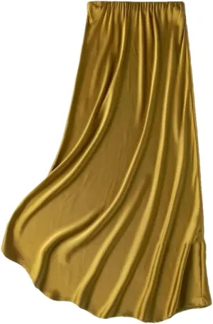 Women's Silk Skirt Solid Color Elastic Waist Mermaid Skirt Lightweight Midi Skirt