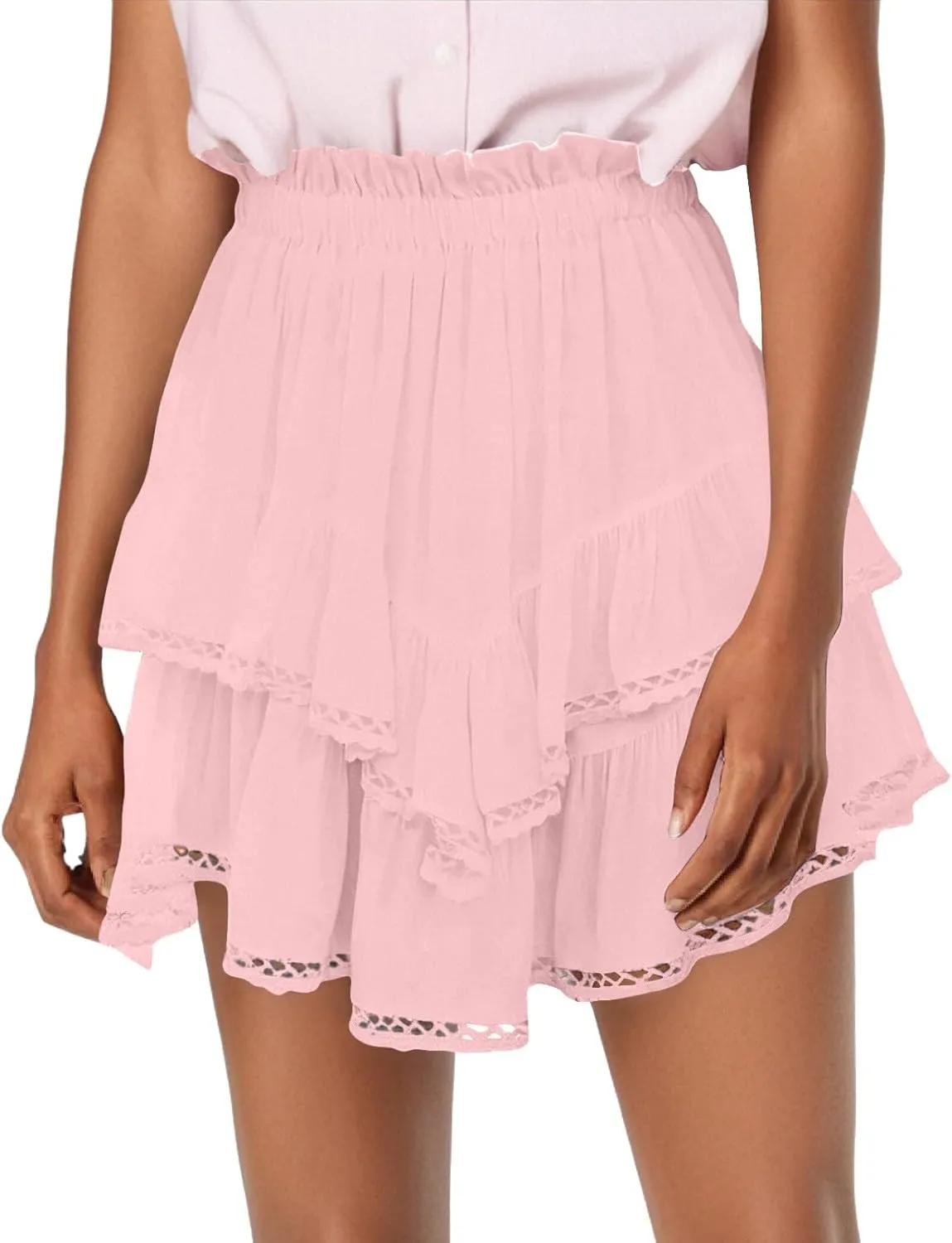 Women's Skirts Trendy 2025 Summer Casual Loose Elastic Waist Solid Color Pleated Sun Tennis Beach Skirt, S-2XL