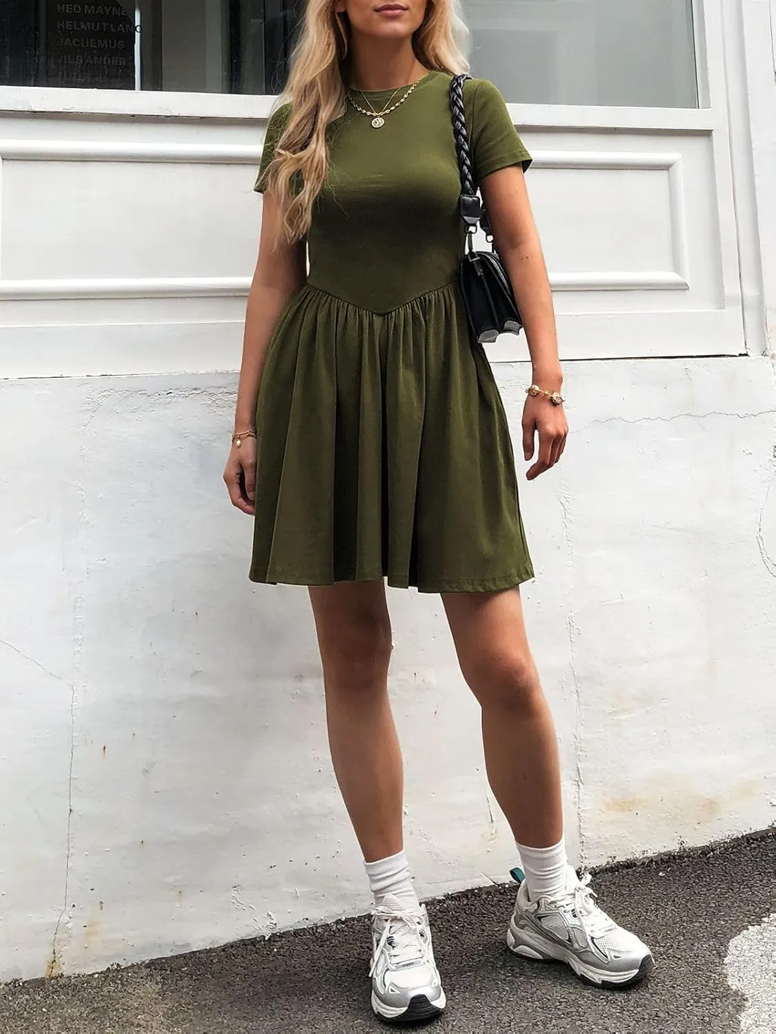 Womens Summer T Shirt Dress Short Sleeve Casual Mini Dresses Drop Waist Swing A Line Dress with Pockets
