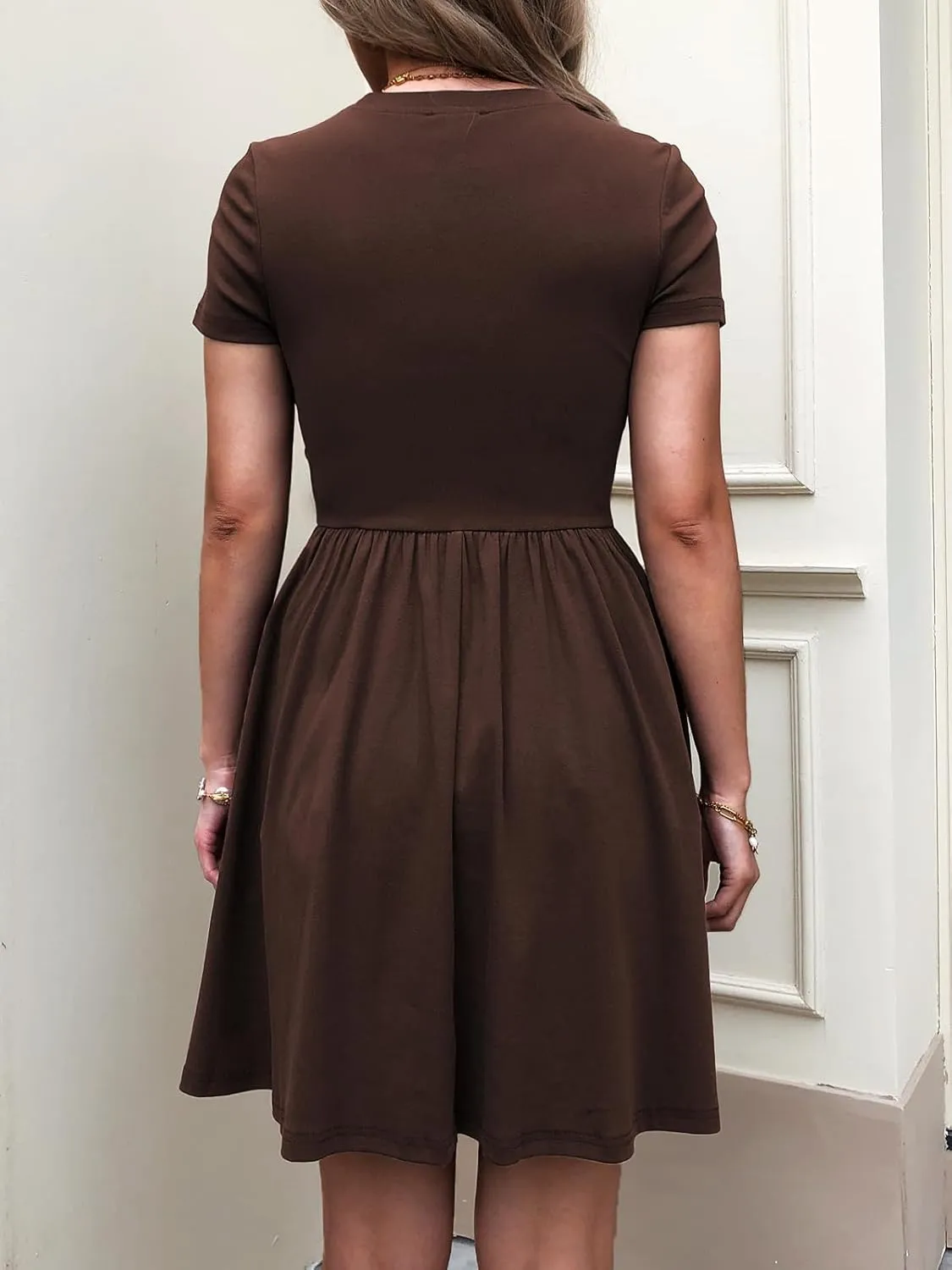 Womens Summer T Shirt Dress Short Sleeve Casual Mini Dresses Drop Waist Swing A Line Dress with Pockets