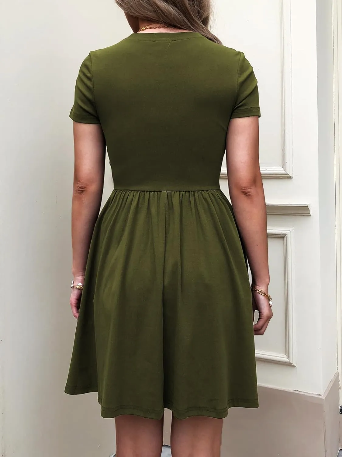 Womens Summer T Shirt Dress Short Sleeve Casual Mini Dresses Drop Waist Swing A Line Dress with Pockets