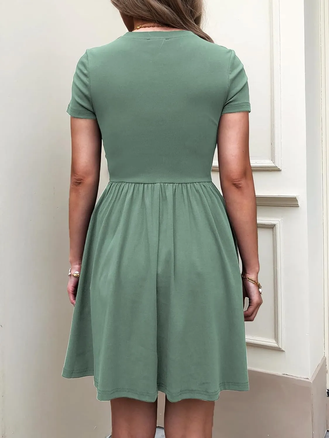 Womens Summer T Shirt Dress Short Sleeve Casual Mini Dresses Drop Waist Swing A Line Dress with Pockets
