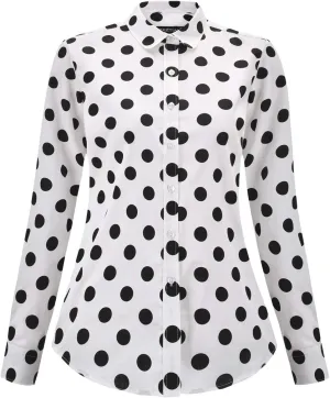 Women's Tops Feminine Long Sleeve Polka Dotted Button Down Casual Dress Blouses Shirts
