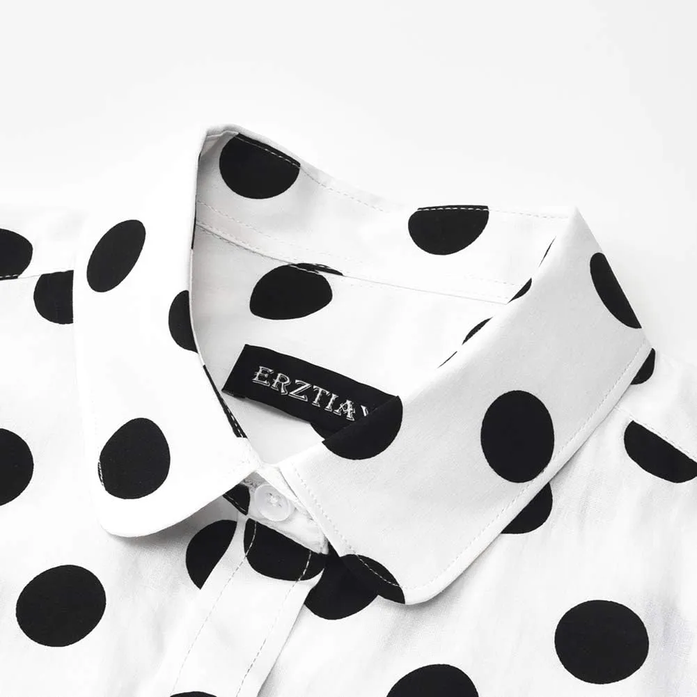 Women's Tops Feminine Long Sleeve Polka Dotted Button Down Casual Dress Blouses Shirts