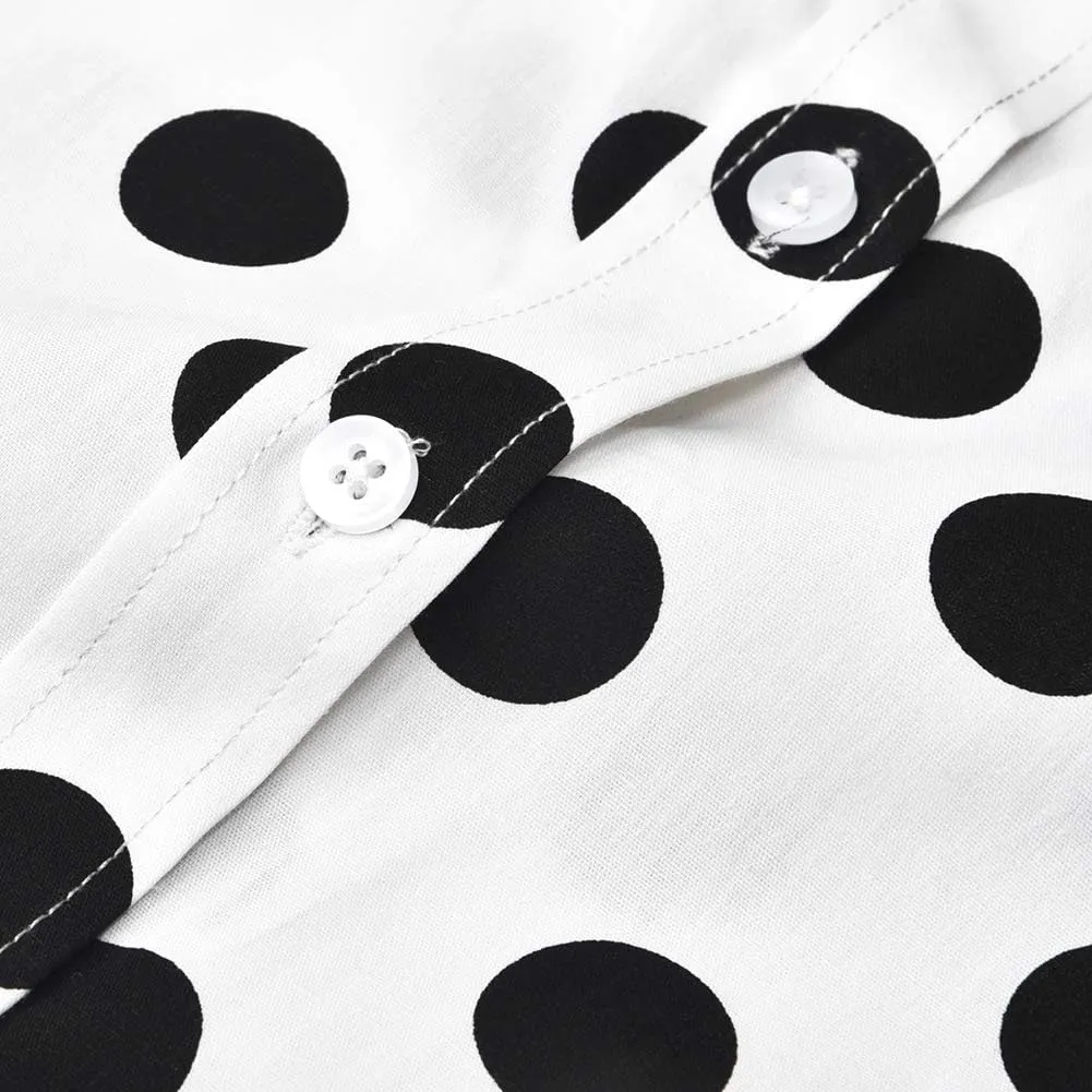Women's Tops Feminine Long Sleeve Polka Dotted Button Down Casual Dress Blouses Shirts