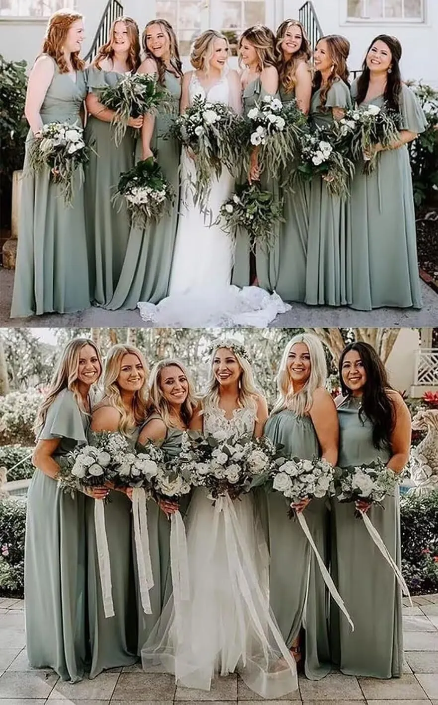 Women's V Neck Bridesmaid Dresses with Sleeves 2025 Long A-Line Chiffon Wedding Formal Evening Gown with Pockets