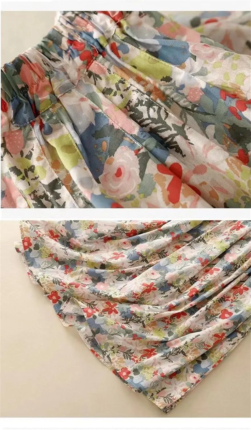 Women's Vintage Printed A-Line Skirt, High Waist Slim Fit Pleated Midi Skirt
