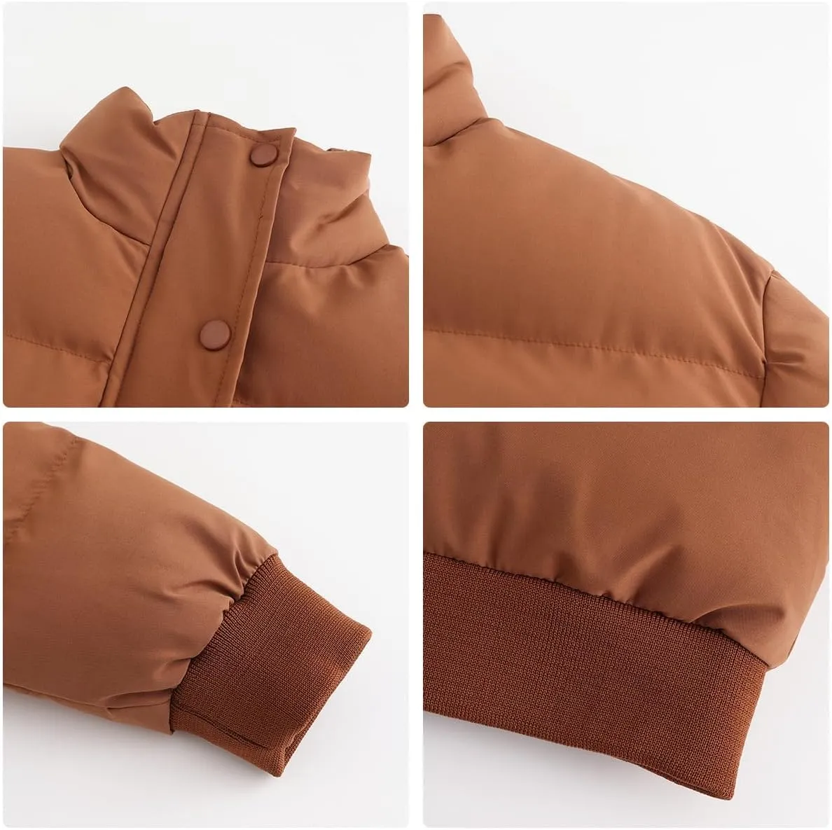 Women's Winter Puffer Jacket, High Neck, Short Length, Long Sleeve, Casual Fit, Cotton Padded Coat