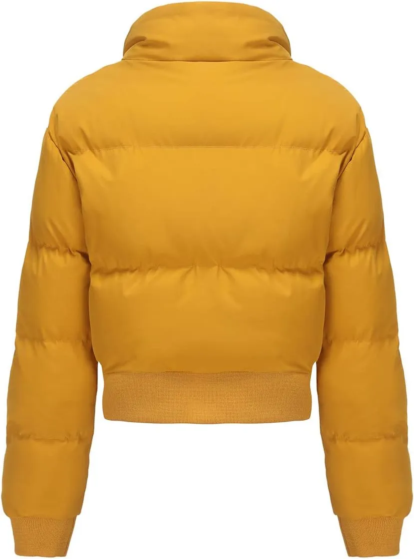 Women's Winter Puffer Jacket, High Neck, Short Length, Long Sleeve, Casual Fit, Cotton Padded Coat