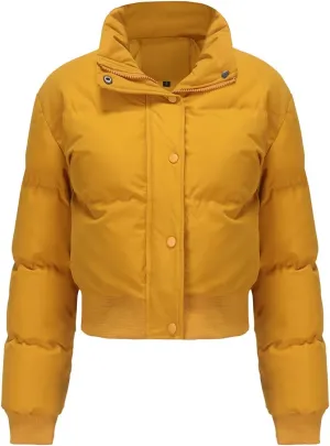 Women's Winter Puffer Jacket, High Neck, Short Length, Long Sleeve, Casual Fit, Cotton Padded Coat