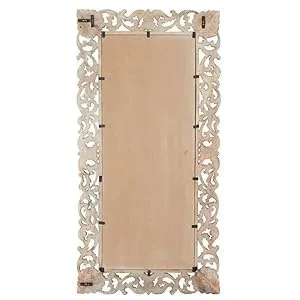 WoodIdea Wood Wooden Wall Mirror Frame Wall Mounted for Bedroom Home Decor Living Room Wall Hanging Wooden Hand Carved Decorative Wall Mirror Frame White Anticque (30"x72")(Only Frame Without Mirror