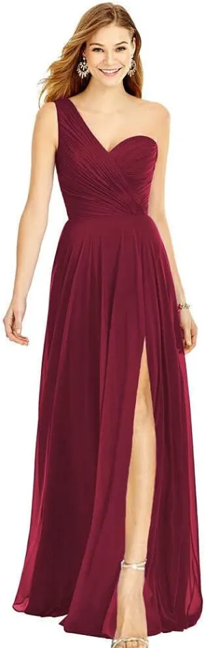 XYAYE One Shoulder Chiffon Bridesmaid Dresses with Slit Maxi Long Formal Dresses for Women Party XY014