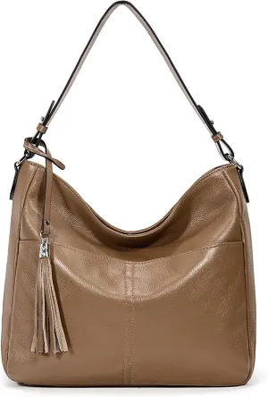 YALUXE Women's Genuine Leather Hobo Handbags Purses Shoulder Bags Crossbody Bags with Multiple Pockets