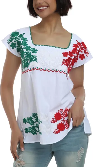 YZXDORWJ Women's Mexican Shirts Peasant Blouses Embroidered Sleeveless Boho Summer Shirt Fiesta Party Fashion Tank Top