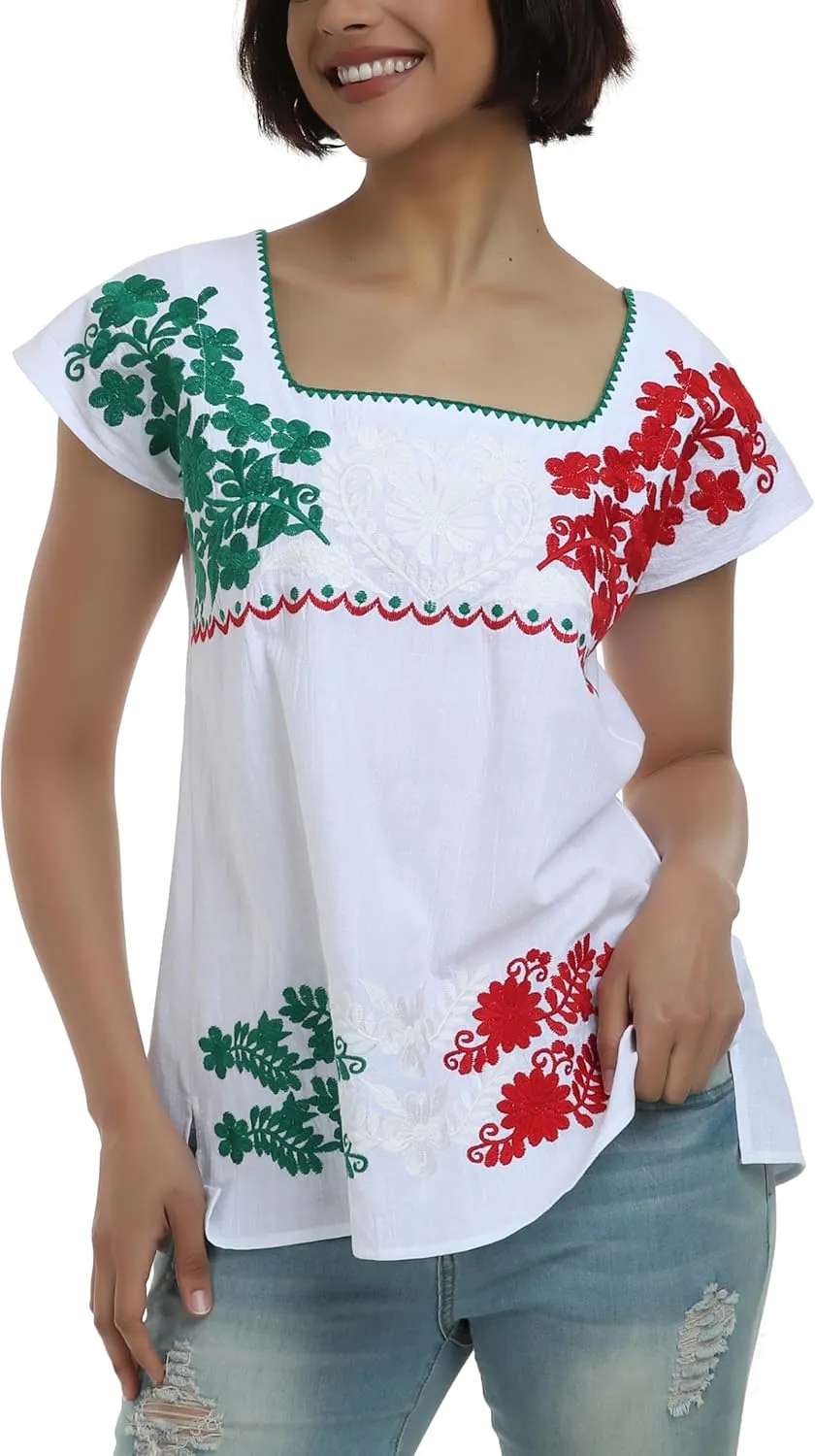 YZXDORWJ Women's Mexican Shirts Peasant Blouses Embroidered Sleeveless Boho Summer Shirt Fiesta Party Fashion Tank Top