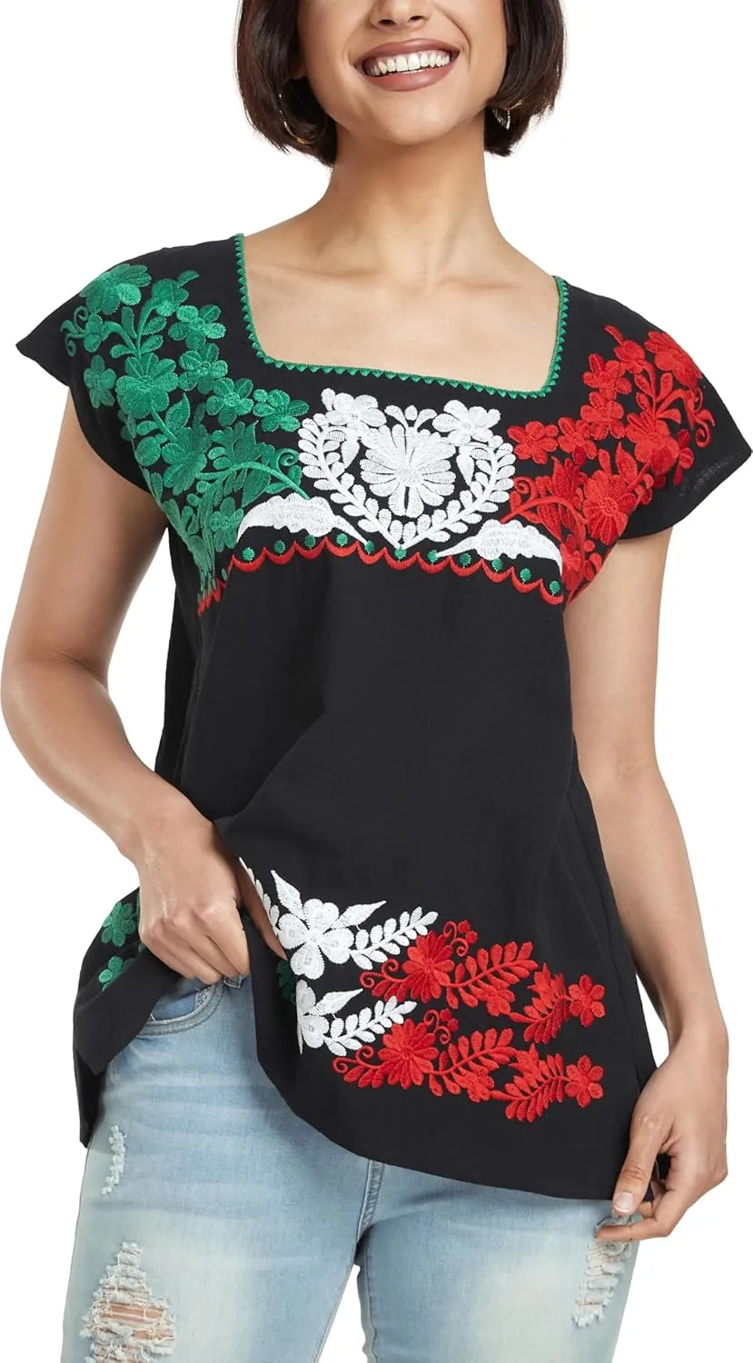 YZXDORWJ Women's Mexican Shirts Peasant Blouses Embroidered Sleeveless Boho Summer Shirt Fiesta Party Fashion Tank Top
