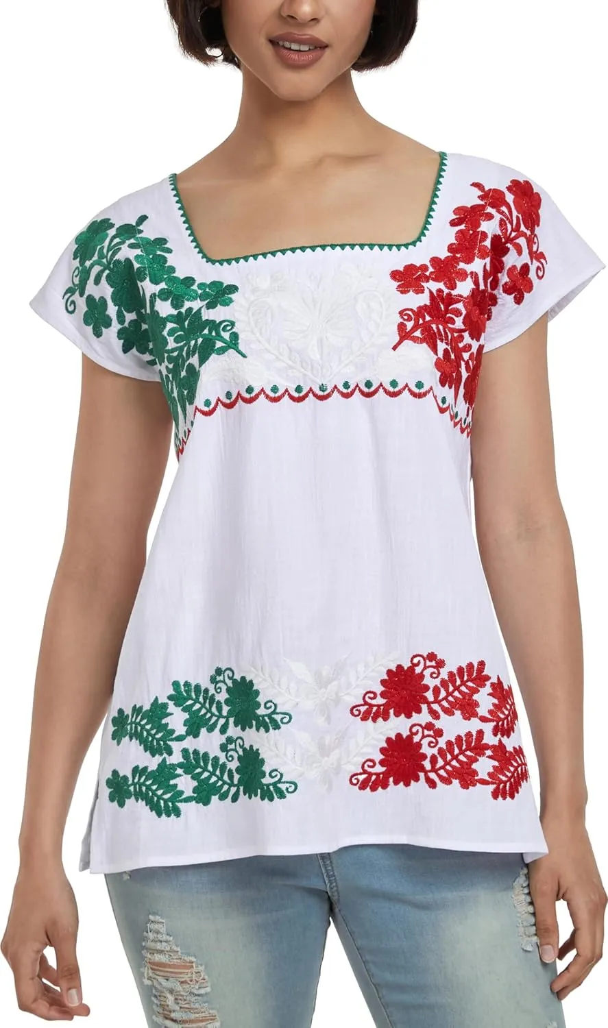 YZXDORWJ Women's Mexican Shirts Peasant Blouses Embroidered Sleeveless Boho Summer Shirt Fiesta Party Fashion Tank Top