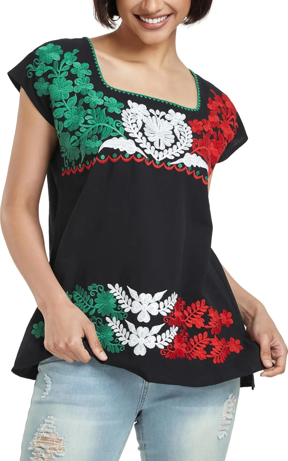 YZXDORWJ Women's Mexican Shirts Peasant Blouses Embroidered Sleeveless Boho Summer Shirt Fiesta Party Fashion Tank Top