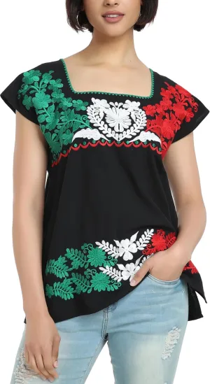 YZXDORWJ Women's Mexican Shirts Peasant Blouses Embroidered Sleeveless Boho Summer Shirt Fiesta Party Fashion Tank Top
