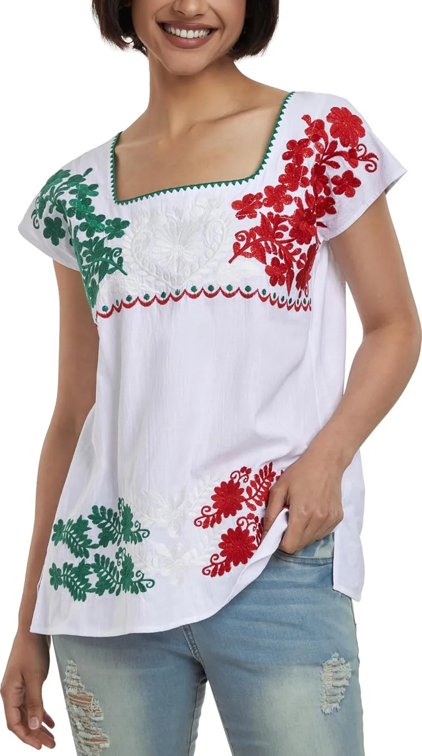 YZXDORWJ Women's Mexican Shirts Peasant Blouses Embroidered Sleeveless Boho Summer Shirt Fiesta Party Fashion Tank Top