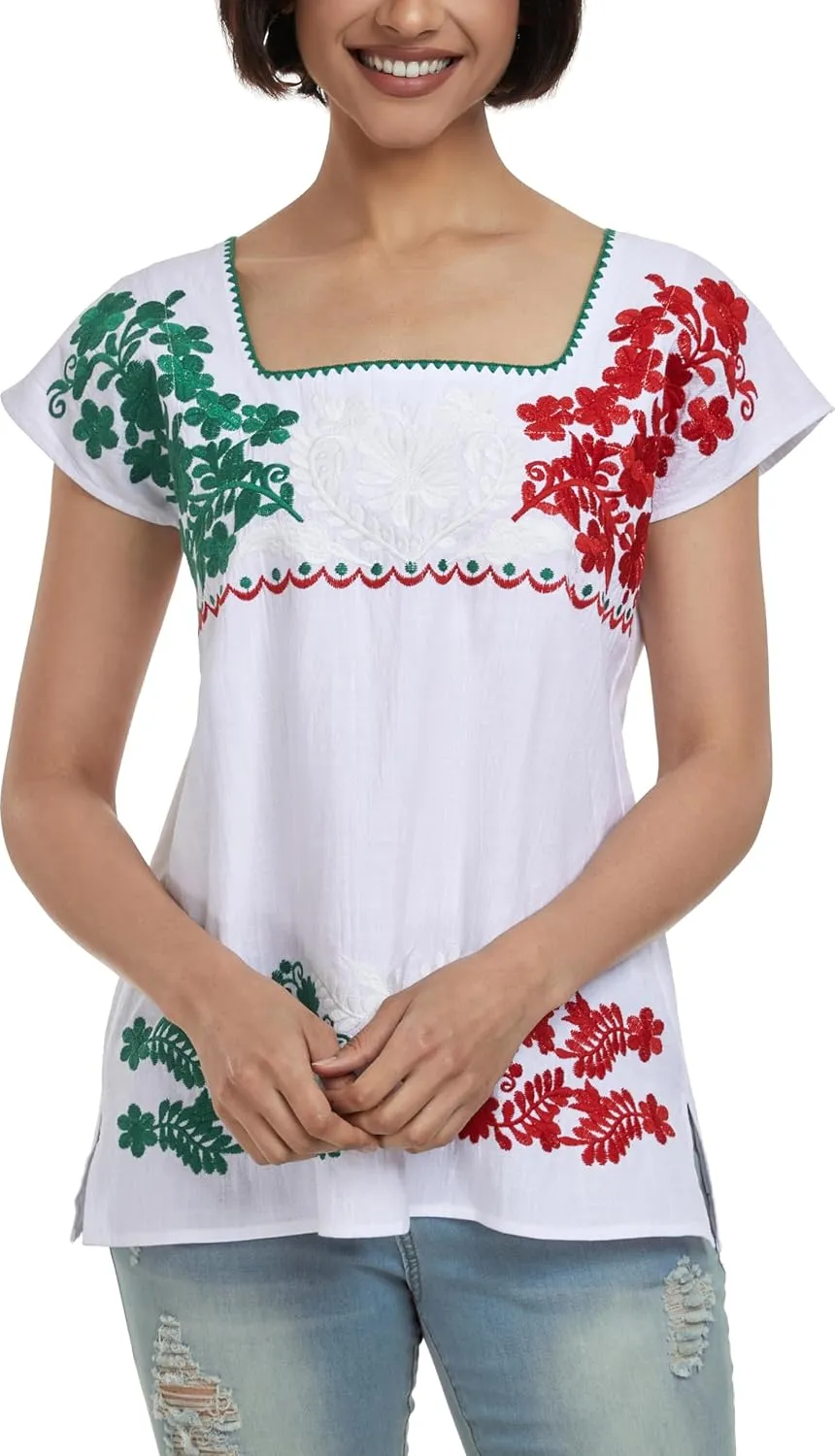 YZXDORWJ Women's Mexican Shirts Peasant Blouses Embroidered Sleeveless Boho Summer Shirt Fiesta Party Fashion Tank Top