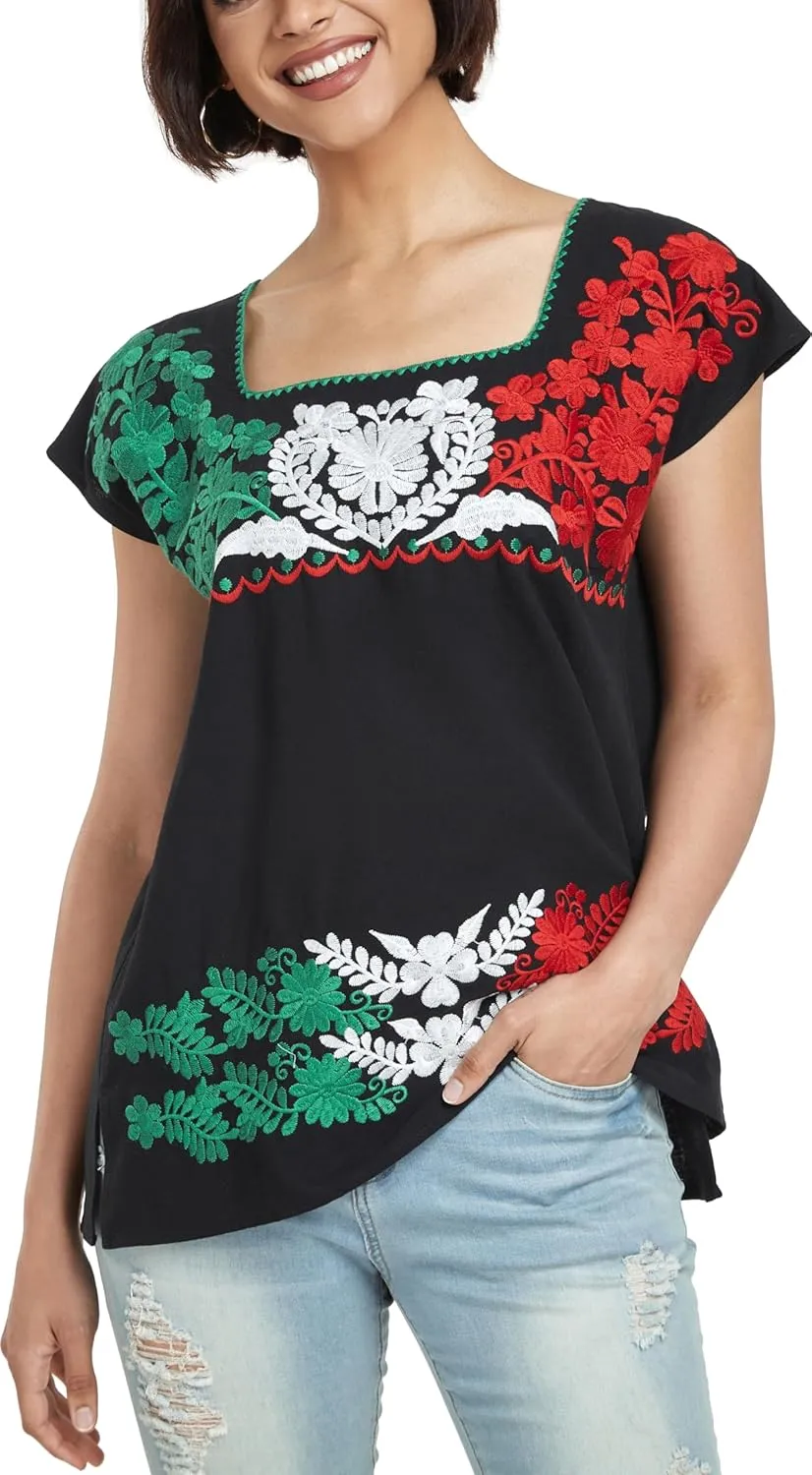 YZXDORWJ Women's Mexican Shirts Peasant Blouses Embroidered Sleeveless Boho Summer Shirt Fiesta Party Fashion Tank Top