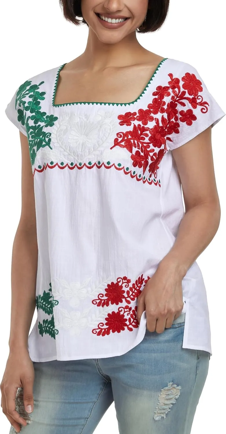 YZXDORWJ Women's Mexican Shirts Peasant Blouses Embroidered Sleeveless Boho Summer Shirt Fiesta Party Fashion Tank Top