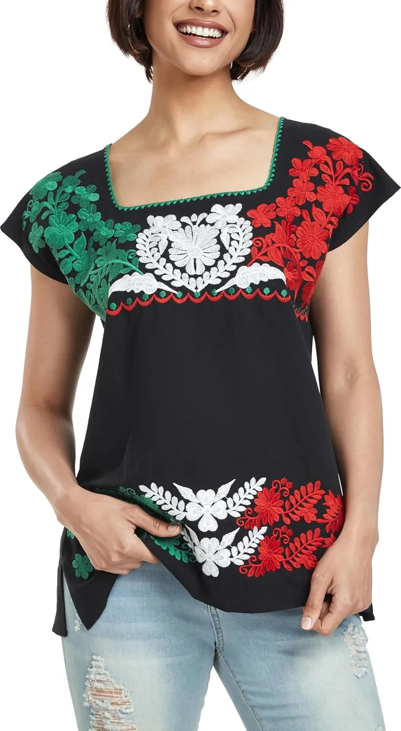 YZXDORWJ Women's Mexican Shirts Peasant Blouses Embroidered Sleeveless Boho Summer Shirt Fiesta Party Fashion Tank Top