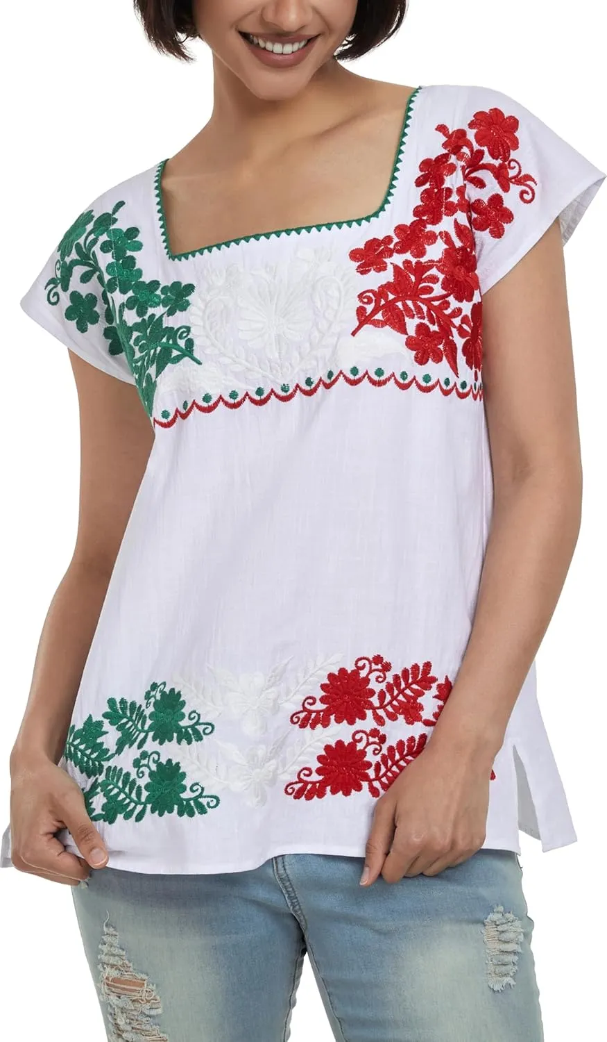 YZXDORWJ Women's Mexican Shirts Peasant Blouses Embroidered Sleeveless Boho Summer Shirt Fiesta Party Fashion Tank Top