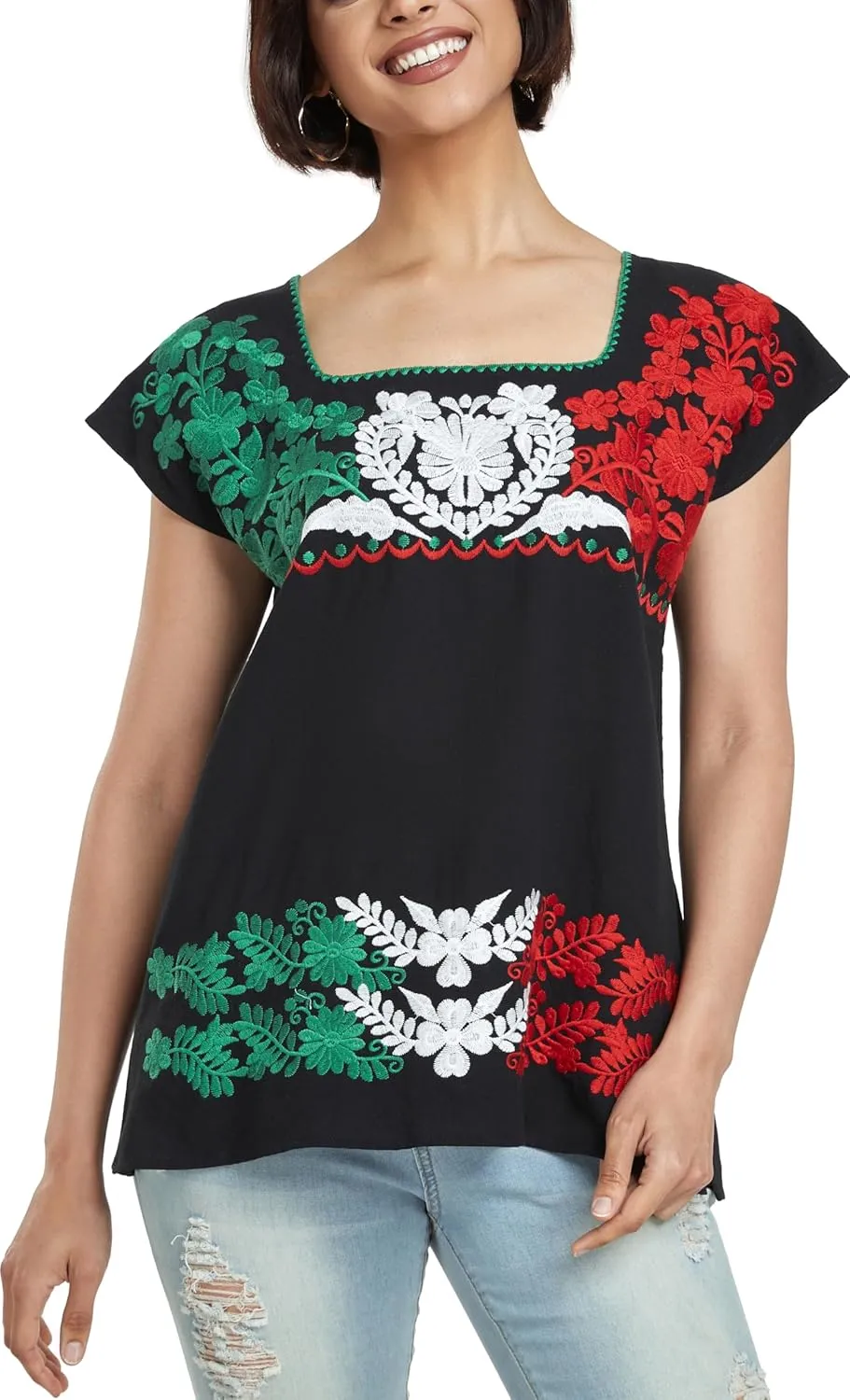 YZXDORWJ Women's Mexican Shirts Peasant Blouses Embroidered Sleeveless Boho Summer Shirt Fiesta Party Fashion Tank Top