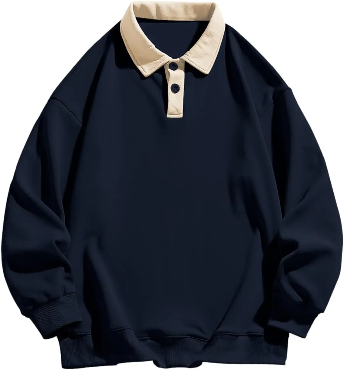 ZAFUL Men's Long Sleeve Polo Shirts Color Spliced Polo Collar Sweatshirt Casual Golf Patchwork Shirts Tops