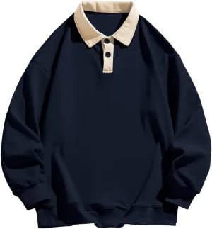 ZAFUL Men's Long Sleeve Polo Shirts Color Spliced Polo Collar Sweatshirt Casual Golf Patchwork Shirts Tops