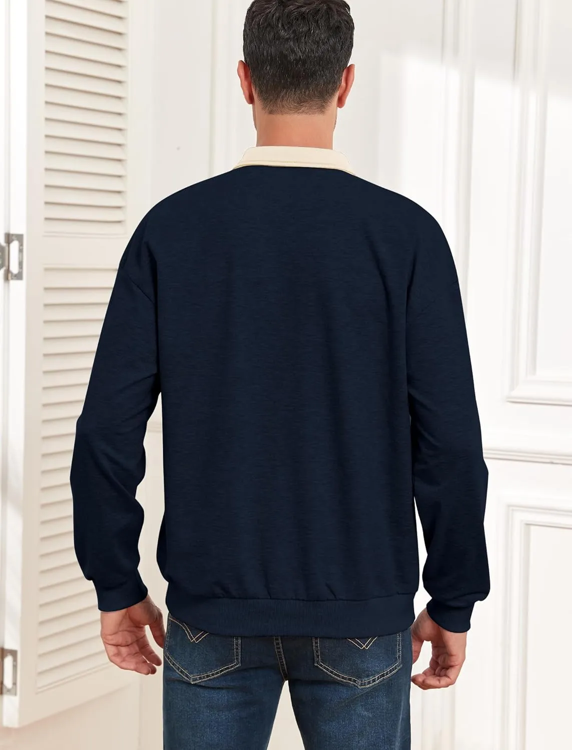 ZAFUL Men's Long Sleeve Polo Shirts Color Spliced Polo Collar Sweatshirt Casual Golf Patchwork Shirts Tops