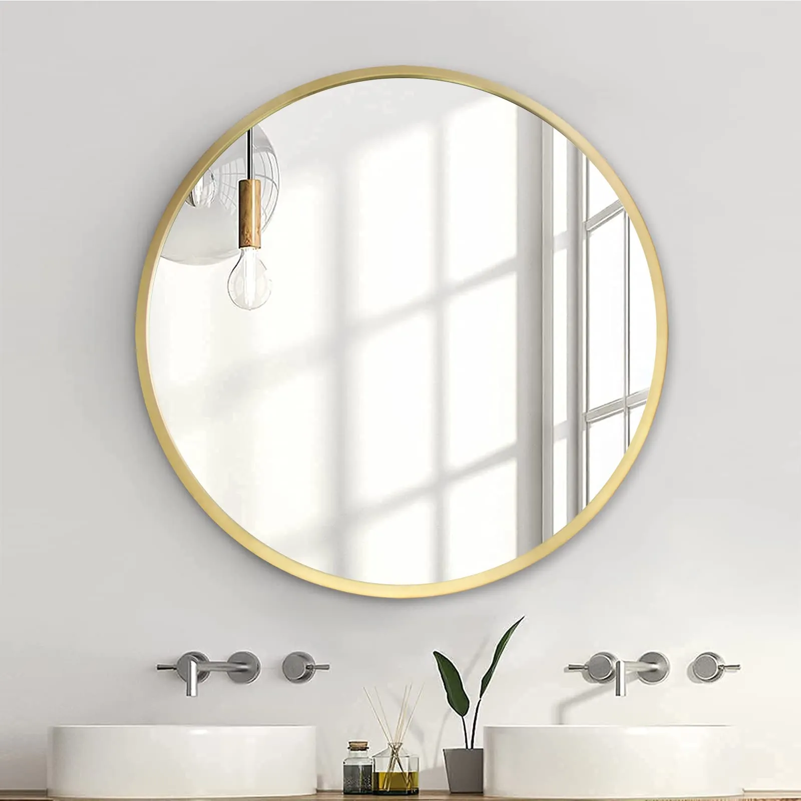 ZENMAG Round Wall Mirror,24-inch Large Circle Mirror,Gold Metal Framed Wall-Mounted Bathroom Mirror,Decorative Round Mirror for Vanity Bedroom,Living Room,Entryway