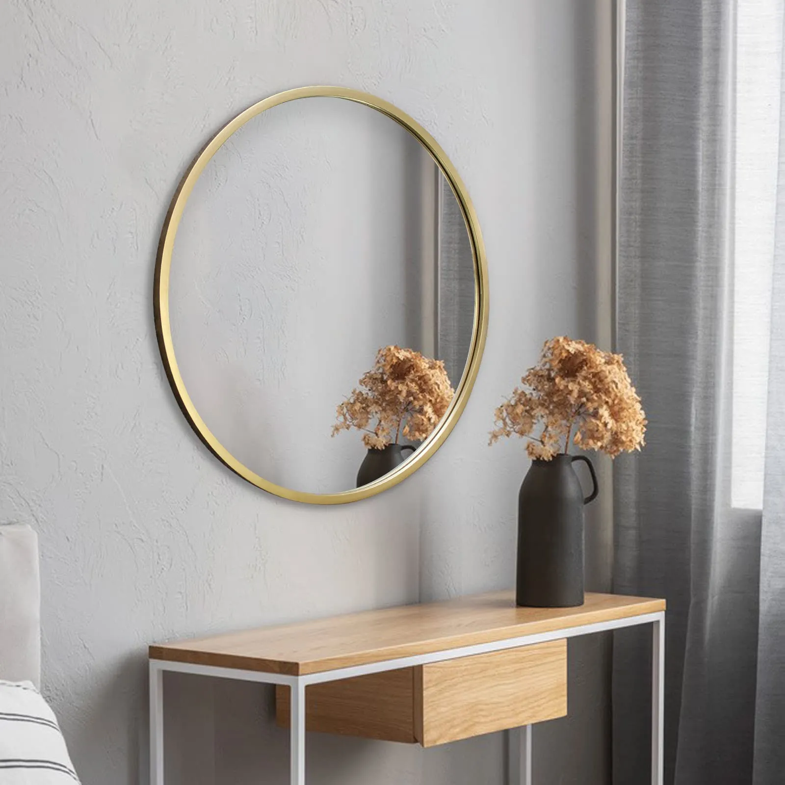 ZENMAG Round Wall Mirror,24-inch Large Circle Mirror,Gold Metal Framed Wall-Mounted Bathroom Mirror,Decorative Round Mirror for Vanity Bedroom,Living Room,Entryway