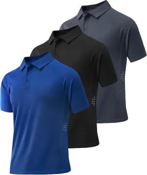 ZITY 3 Pack Polo Shirts for Men Cool Dry Outdoor Fishing Athletic Fit Short Sleeve Collared T-Shirts
