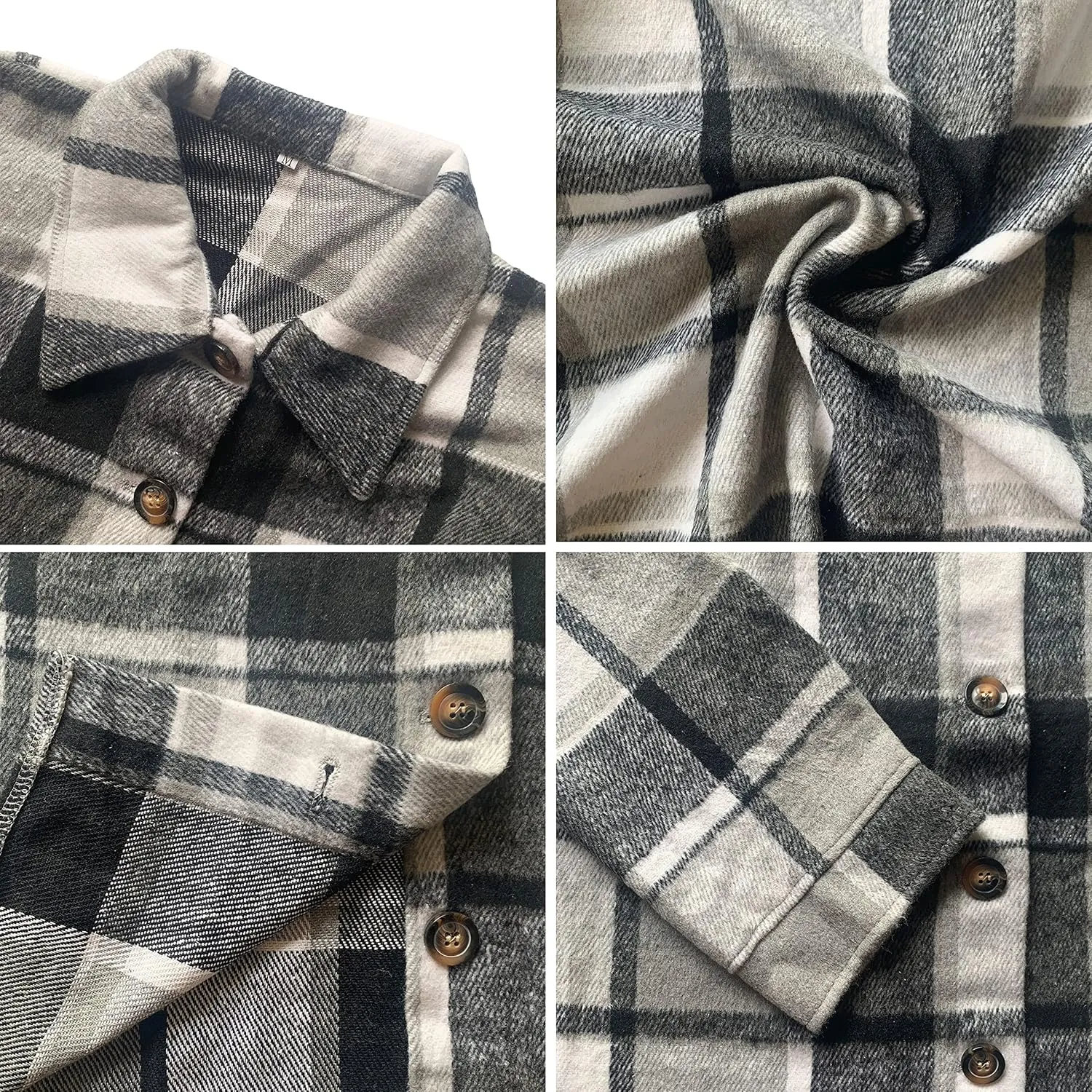Zontroldy Casual Long Plaid Shirts Shacket Jacket Button Down Long Sleeve Shirts Trench Coats for Women