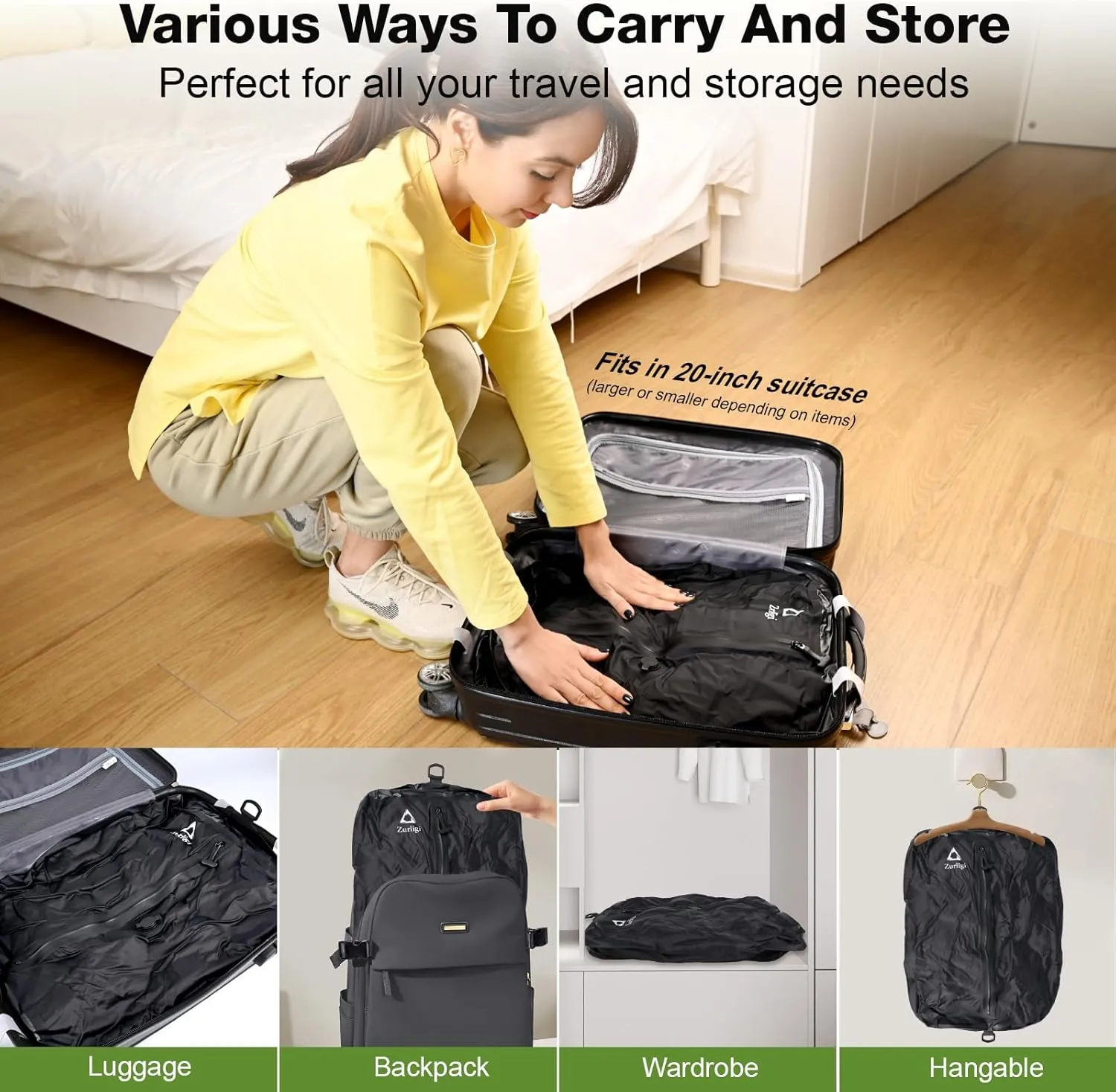 Zurligi Vacuum Bags for Travel with Pump, Vacuum Compression Bag with Adjustable Shoulder Strap, IP67 Reusable Vacuum Packing Cubes for Luggage, Backpack, Suitcase, Yoga, Swim, Beach