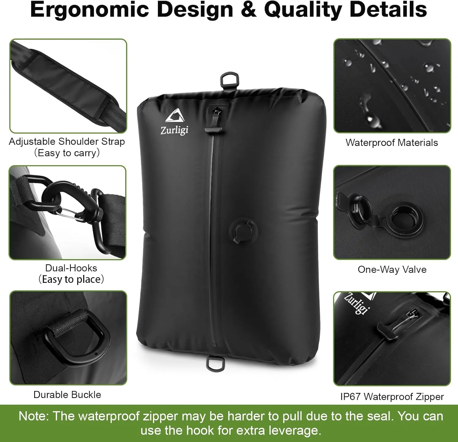 Zurligi Vacuum Bags for Travel with Pump, Vacuum Compression Bag with Adjustable Shoulder Strap, IP67 Reusable Vacuum Packing Cubes for Luggage, Backpack, Suitcase, Yoga, Swim, Beach
